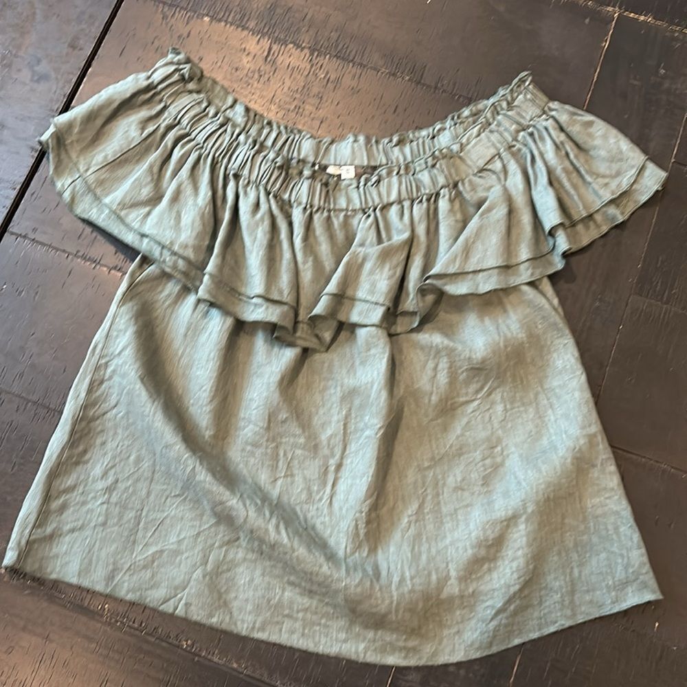 Young Fabulous and Broke 100% Linen Off Shoulder Ruffle Top Small​​​​​​